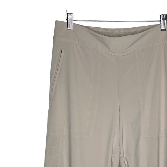 Athleta Womens Size 12 Chelsea Cargo Lined Pants Taupe Tan Pull On Zip Pockets - Picture 2 of 8